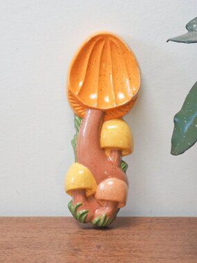 Vtg Ceramic Mushroom Spoon Rest - 70s Woodland Kitchen Fungi Decor